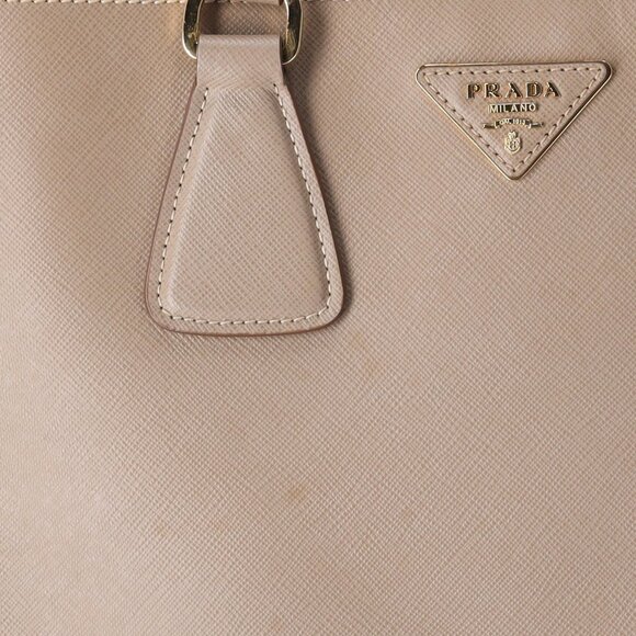 PRADA Triangle Logo Tote Bag Gray Beige White Saffiano Leather - Picture 2 of 9